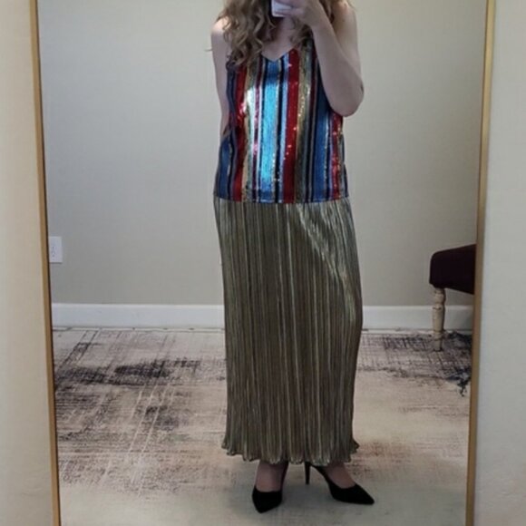 Alli Petites Of California Gold Metallic Pleated Maxi Skirt Golden Size Medium - Picture 1 of 10